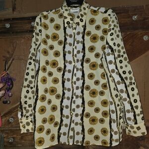 Milano Button-Down Sunflower Print Blouse in Cream and Yellow
